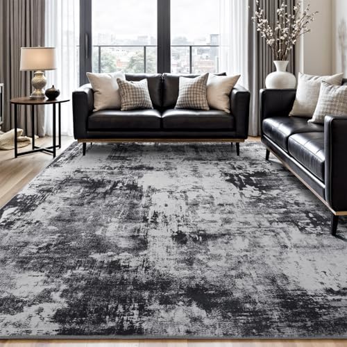 Rugflix 6x9 Area Rugs for Living Room, Washable Black Grey Dark Large Rug