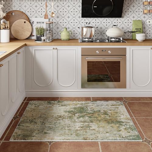 Entryway Rug 2x3 Green Door Mat Indoor Entrance 24x36, Washable Small Throw Rugs for Kitchen Floor, Entry, Front Door, Bedside, Non-Slip Low Pile Stain & Fade Resistant, Abstract Sage Green