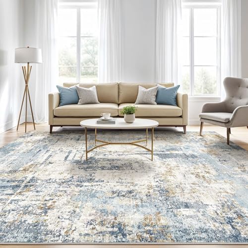 LOONGRUG Area Rug 5x7 Washable Neutral Modern Living Room Rugs Blue
