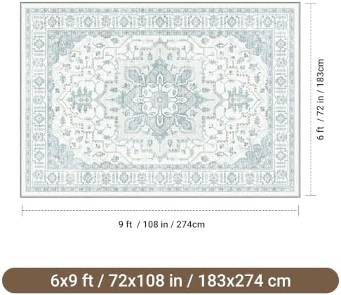 befbee 6x9 Washable Area Rug, Non Slip Rug for Living Room Blue