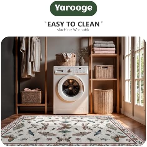 8x10 Area Rugs, Insect Ultra Soft Washable Rug Non Slip with Rubber Back, Stain Resistant Rugs for Living Room, Bedroom, Dining Room, Kids Room(Pink Butterfly)
