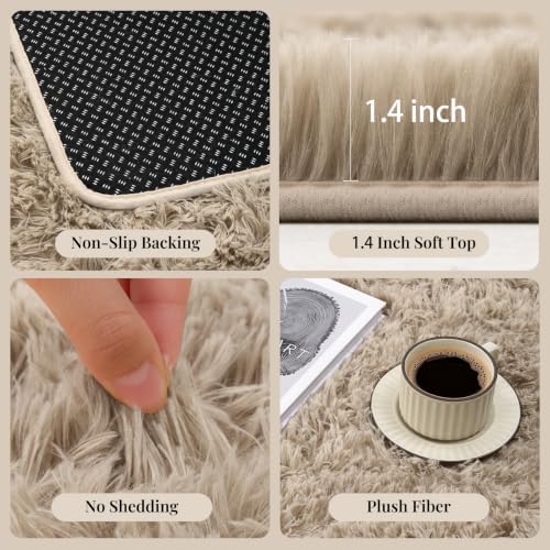 PLHXFR 9x12 Area Rugs Living Room: Fluffy Bedroom Rug Shag Carpet Camel