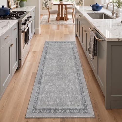 Bavni 2X5 Washable Hallway Runner Rug, Boho VintageDamask Non Slip