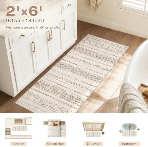 Nakagishi Boho 2x6 Runner Rug Machine Washable Rugs Non Slip Brown