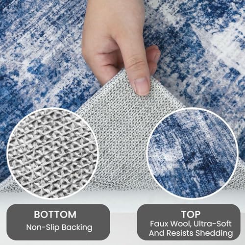 IOHOUZE Abstract Area Rug 3x4 Ft Washable Rugs for Entryway Indoor, Non Slip Kitchen Rug Printed Faux Wool Throw Rugs, Indoor Door Mat for Door Entrance Foyer Living Room, Navy/Grey