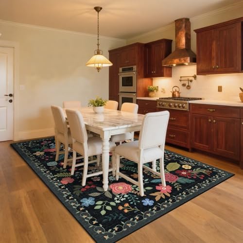6x9 Washable Area Rugs for Living Room Soft Carpet (Black)
