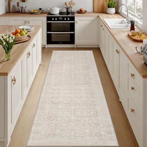 3x10 Hallway Washable Runner Rug: Kitchen Carpet Natural Beige