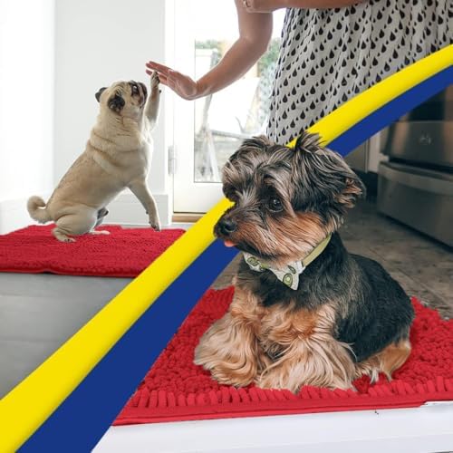Muddy Mat® | Super Water Absorbent Door Mat Indoor, Microfiber Quick Dry Chenille Entryway Rug, Slip Resistant Front Door Mat, Indoor Mats for Entryway, Machine Washable Pet Rug, Red 20" x 30"