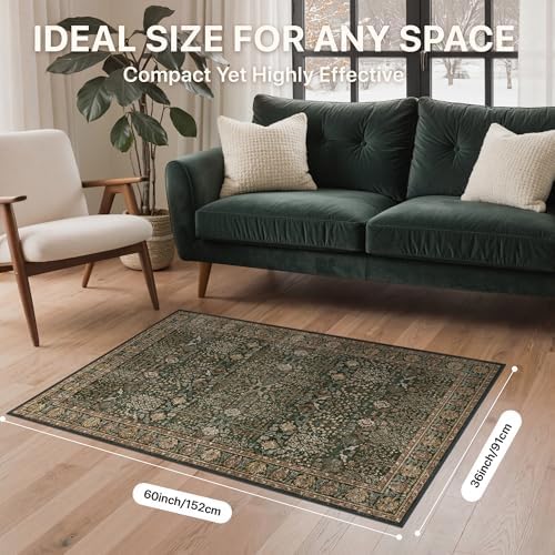 Bavni 3x5 Washable Area Rug for Living Room, Dark Green Brown