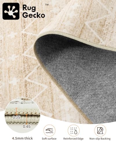 Miukiki 9x12 Area Rug for Living Room, Washable Non Slip Moroccan Rug Beige