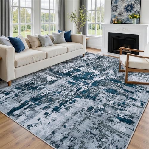 8x10 Area Rugs for Living Room Washable Bedroom Dining Room Navy Grey