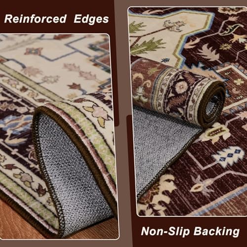 Macgace Washable Vintage Area Rug for Living Room, 6x9 Rugs Mousse Brown