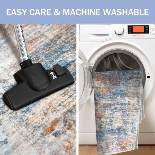 IOHOUZE Abstract Runner Rug 3x7 Ft Washable Runners for Hallways, Non Slip Kitchen Runner Printed Faux Wool Entryway Runner Indoor, Modern Abstract Floor Carpet for Hall Kitchen Bedroom, Blue Rust