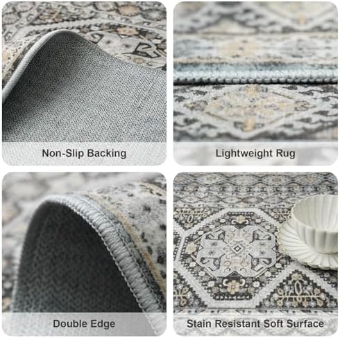 2x3 Area Rug Washable Vintage: Non Slip Throw Rugs for Entryway Floor Black