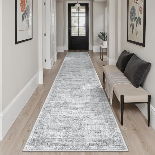 Soalmost Runner Rug 2x10 Washable Non-Slip Hallway Kitchen Runners Grey