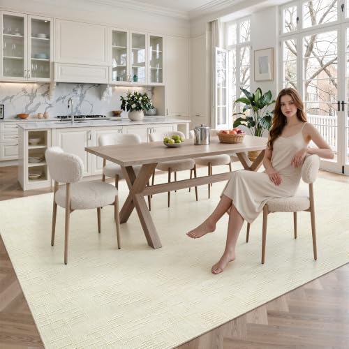 Valenrug 9x12 Area Rug, High Low Pile Washable Rugs for Living Room Ivory