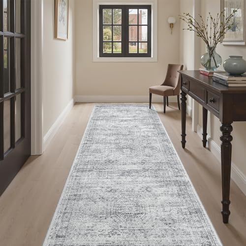 Soalmost Washable Kitchen Runner Rug 3x8 Hallway Entry Rugs Non-Slip, Grey