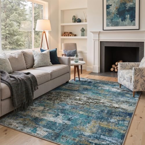BEIMO 10x14 Faded Teal Abstract Area Rug, Washable Non-Slip for Bedroom