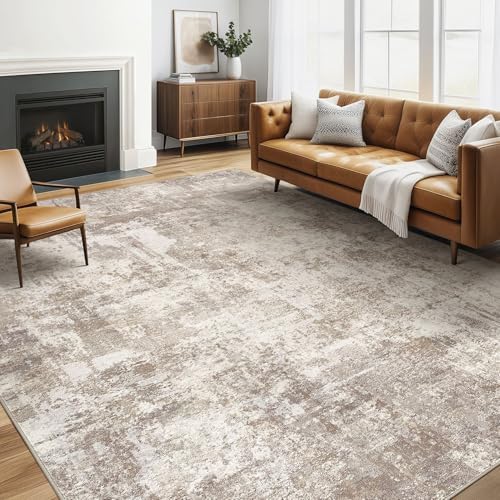 LOONGRUG Area Rug 5x7 Washable Neutral Modern Living Room Rugs Brown Beige