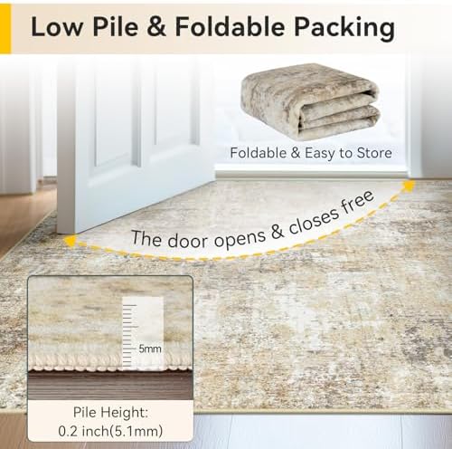 RELEANY Washable Square 8'x8' Area Rug for Living Room Neutral Brown