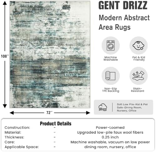 6x9 Area Rugs for Living Room: Washable Abstract Teal Green Bedroom Carpet