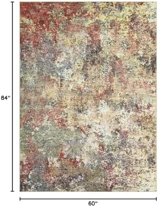 Washable Area Rug for Living Room: 5x7 Modern Abstract Neutral Soft Rug for Bedroom Dining Room No Slip Low Pile Carpet for Nursery Home Office - Red/Ivory