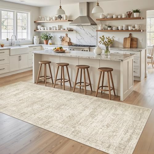 Soalmost Washable Kitchen Runner Rug 3x6 Hallway Entry Rugs Non-Slip, Beige