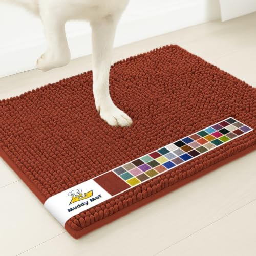 Muddy Mat® | Super Water Absorbent Door Mat Indoor, Microfiber Quick Dry Chenille Entryway Rug, Slip Resistant Front Door Mat, Indoor Mats for Entryway, Machine Washable Pet Rug, Terracotta 20" x 48"
