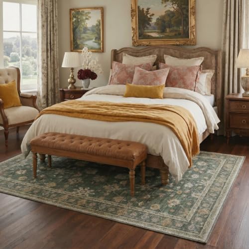 Bavni 6X9 Living Room Area Rug, Boho Floral Vines Washable Non Slip
