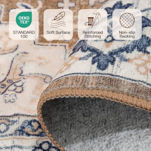 Lofus 2x5 Hallway Kitchen Washable Runner Rug, Boho Entry Long Carpet Brown