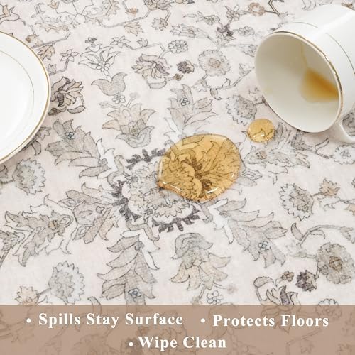Kitchen Rugs Non-Slip Washable 2 Piece, Modern Boho Low Pile Stain-Resistant Floor Mats Set for Hardwood Floors, Soft Small Decorative Rugs (Beige, 2x3+2x4)