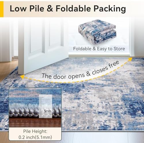 RELEANY Washable 9'x12' Abstract Area Rug for Living Room Blue Gray