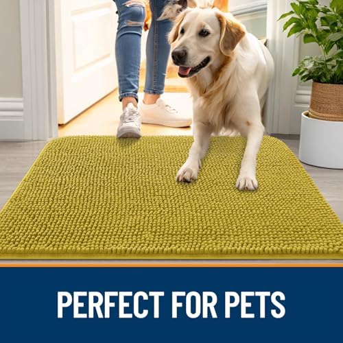 OLANLY Dog Door Mat for Muddy Paws 30x20, Super Absorbent Chenille Mud Mat