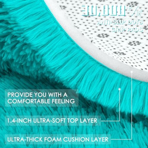 OLANLY Teal Blue Round Rugs for Bedroom - Machine Washable, 9 ft Circle Area Rugs for Living Room, Soft and Fluffy Shaggy Carpet for Teen Girls and Boys, Nursery Rooms, Dorms, Home Decor Aesthetic
