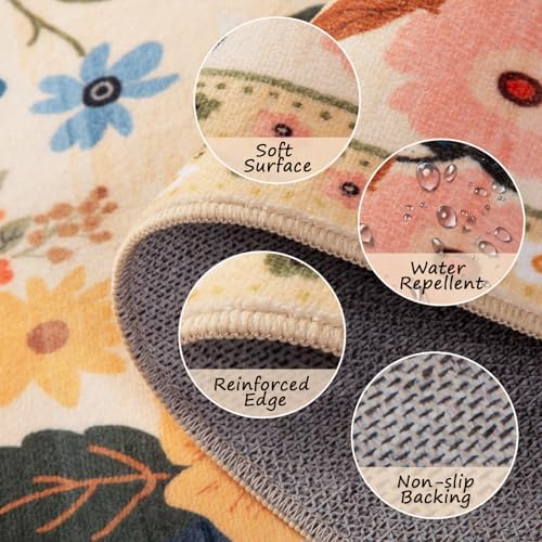 RELEANY Floral Washable 3x5 Area Rugs Yellow/Orange