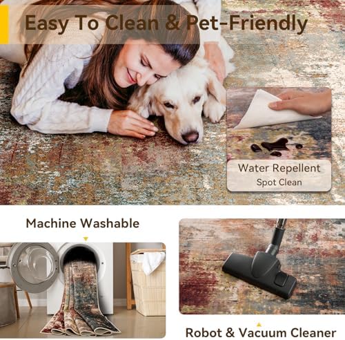 RELEANY Washable Runner 2'6"x10' Abstract Area Rug for Hallway Rustic Brown