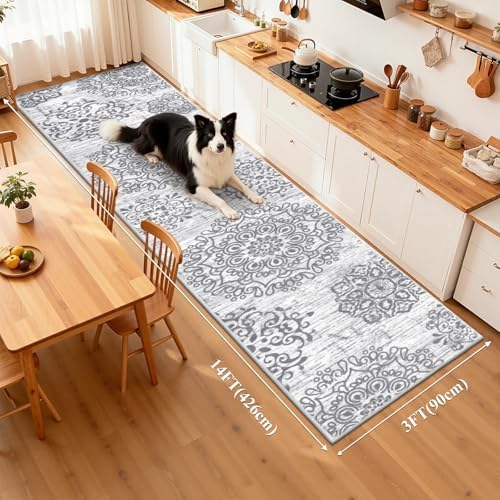 HEBE Hallway Runner Rug 3'x14', Washable Non Slip Kitchen Rug Runner