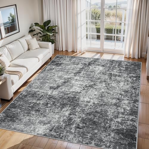 6x9 Area Rugs for Living Room Washable Bedroom Dining Room Black Grey