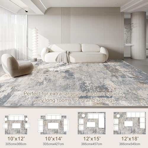 UERMEI 10x14 Area Rug Living Room Rugs - Washable Neutral Modern Abstract Soft Thin Large Rug Indoor Floor No Slip Rug Carpet for Bedroom Under Dining Table Home Office Decor - Blue Grey