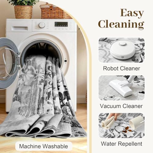 5x7 Washable Non-Slip Area Rug for Living Room (Light Gray)