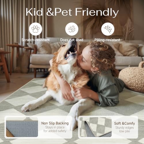 PureCozy Grey 2'6x8 Washable Runner Rug Kitchen Non Slip Checkered Carpet