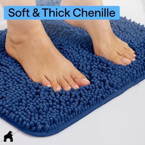 GORILLA GRIP Bath Rug Mat for Bathroom, Absorbent Chenille 24x17 Royal Blue