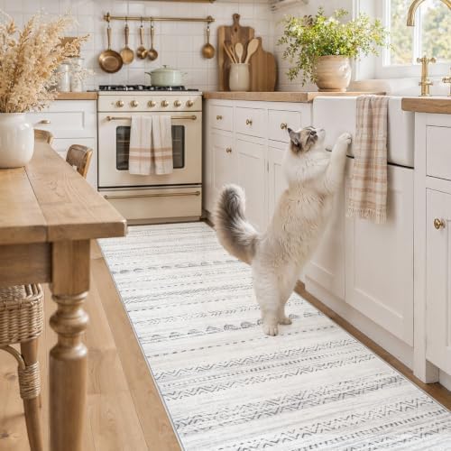 Nakagishi Boho 2x6 Runner Rug Machine Washable Rugs Non Slip Gray