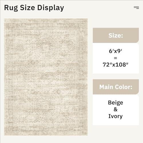 Soalmost 6x9 Area Rug for Living Room Washable Rugs Non-Slip Beige