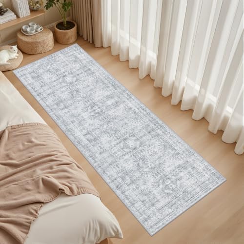 3x8 Hallway Washable Runner Rug: Neutral Kitchen Carpet Gray