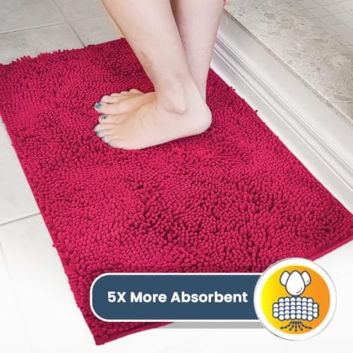 Muddy Mat® | Super Water Absorbent Door Mat Indoor, Microfiber Quick Dry Chenille Entryway Rug, Slip Resistant Front Door Mat, Indoor Mats for Entryway, Machine Washable Pet Rug, Hot Pink 2ft x 4ft