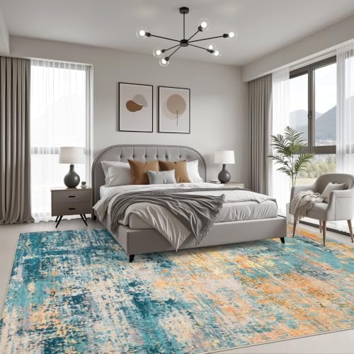 10x14 Area Rug Living Room: Modern Washable Soft Carpet Rosy Haze