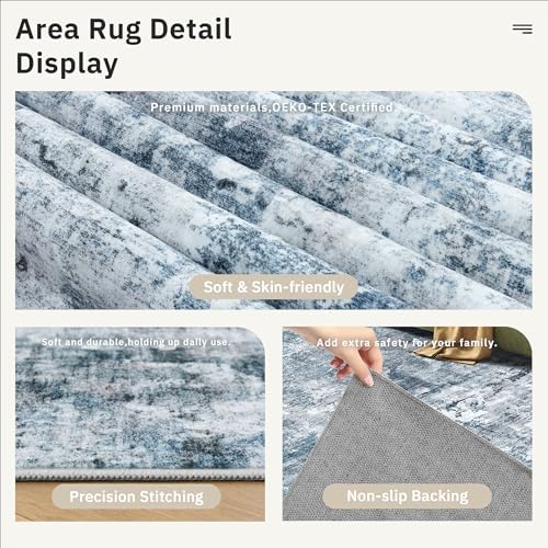Soalmost Abstract Runner Rug 2x10 Hallway Kitchen Runners Blue/Grey