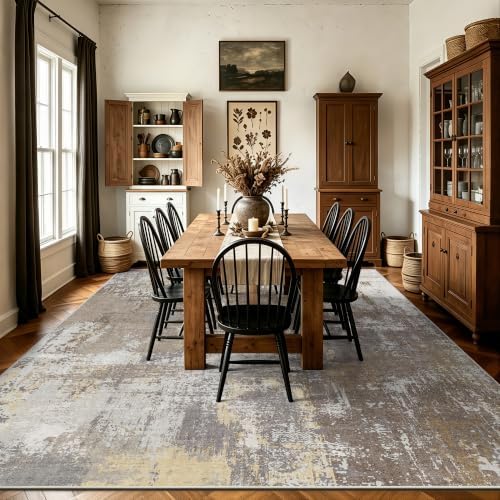 8x10 Rugs for Living Room - Modern Abstract Washable Rug, Ultra Soft Non Slip Low Pile Large Rugs, Floor Carpet for Bedroom Dining Room Office Laundry Nursery Home（Taupe）