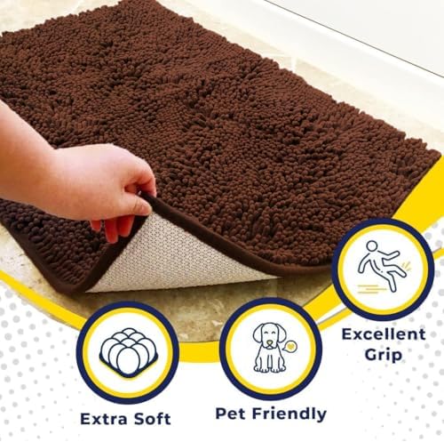 Muddy Mat® | Super Water Absorbent Door Mat Indoor, Microfiber Quick Dry Chenille Entryway Rug, Slip Resistant Front Door Mat, Indoor Mats for Entryway, Machine Washable Pet Rug, Brown 36"x120"